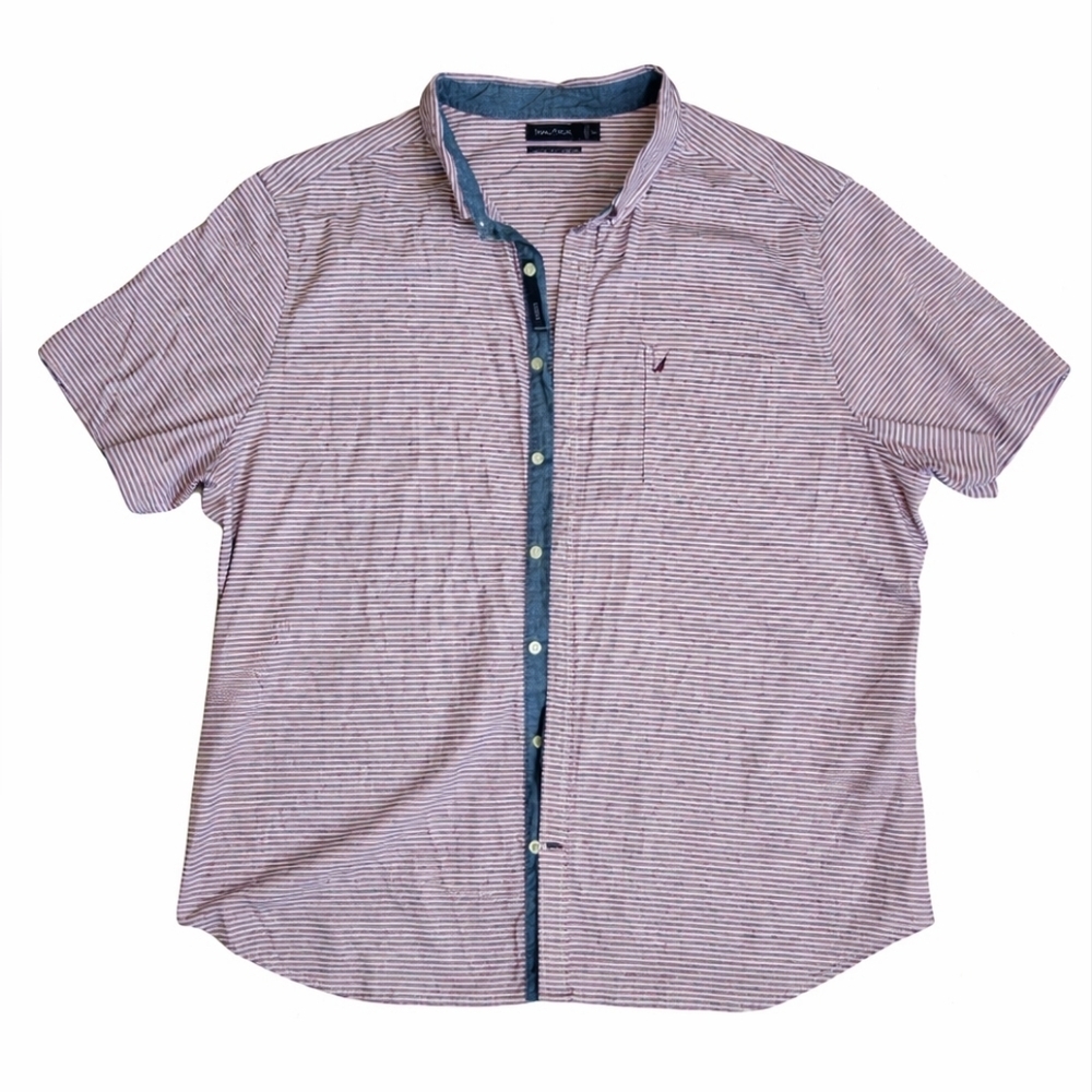 Nautica Button Up Polo Mens 3XL Classic Fit Stretch Striped Cotton Blend Shirt